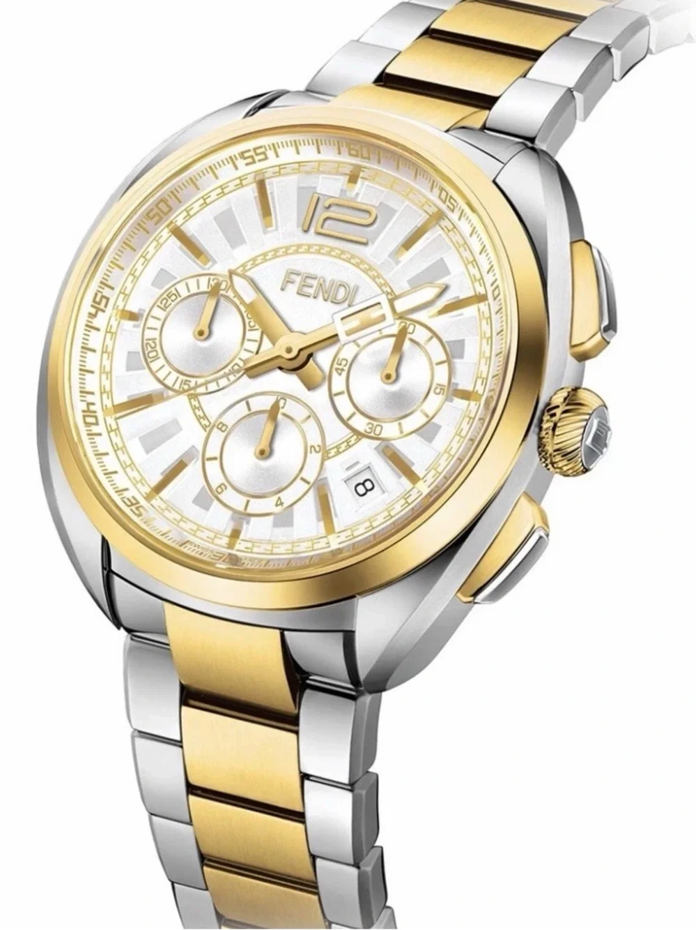 Fendi Two-Tone Gold and Silver Stainless Chronograph Watch